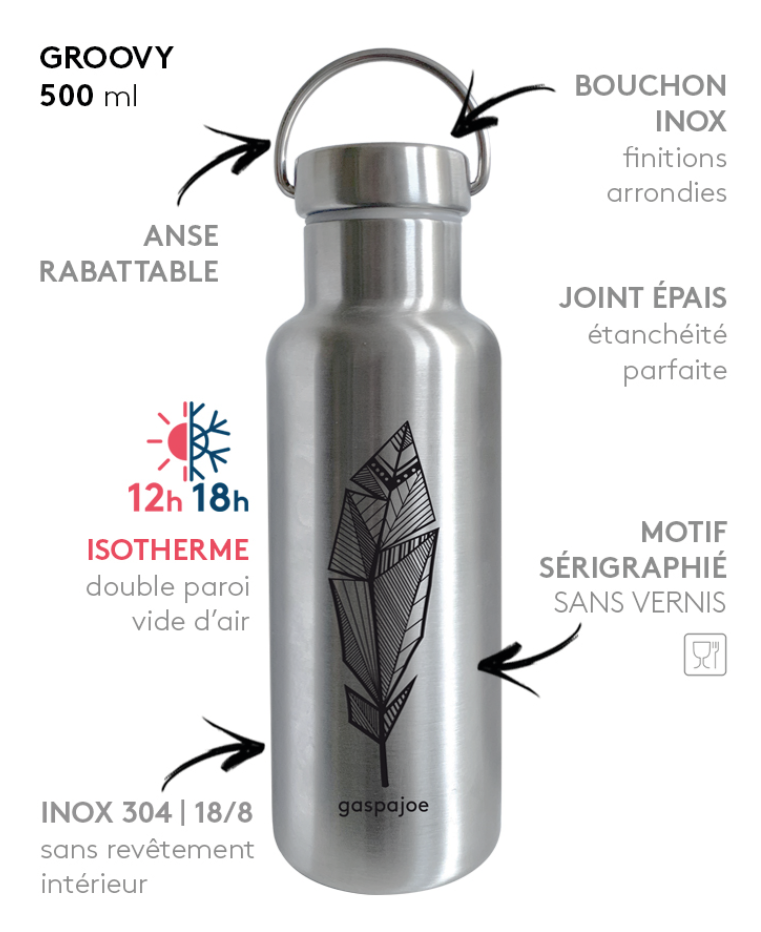 Bouteille Isotherme 500ml Groovy Plume Noire